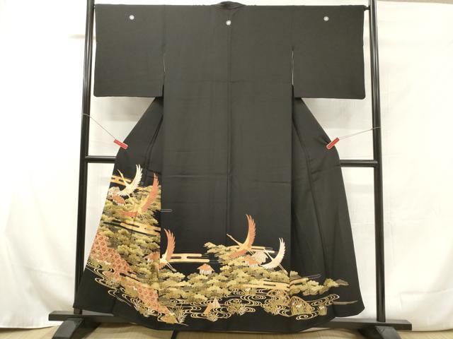 D35限定価格！☆作家物USED美品☆駒刺繍 金彩 豪華黒留袖6点セット 平和屋着物□豪華黒留袖 駒刺繍 飛鶴流水風景松文 金彩 正絹