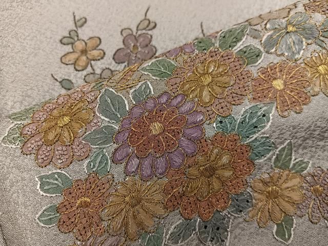 平和屋着物○訪問着 中国三大刺繍 汕頭刺繍 スワトウ刺繍 草花文 暈し