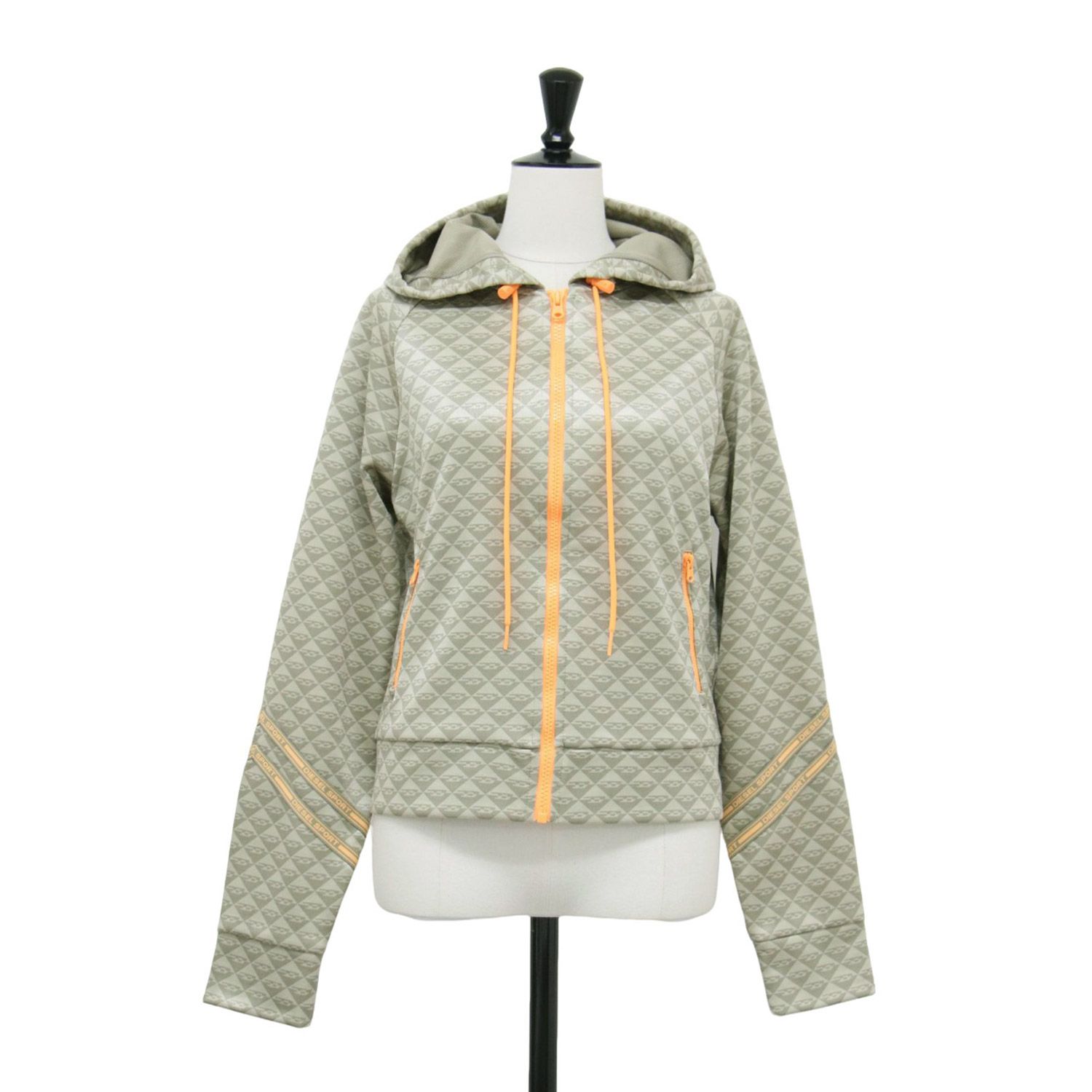 DIESEL ディーゼル ジャケット カーキ系×オレンジ サイズ:XS | Dロゴ フーディ ジップパーカー / トラッカージャケット | 長袖 クロップド丈 総柄 ネオンカラー コンパクト | トップス フーディー【レディース】【】