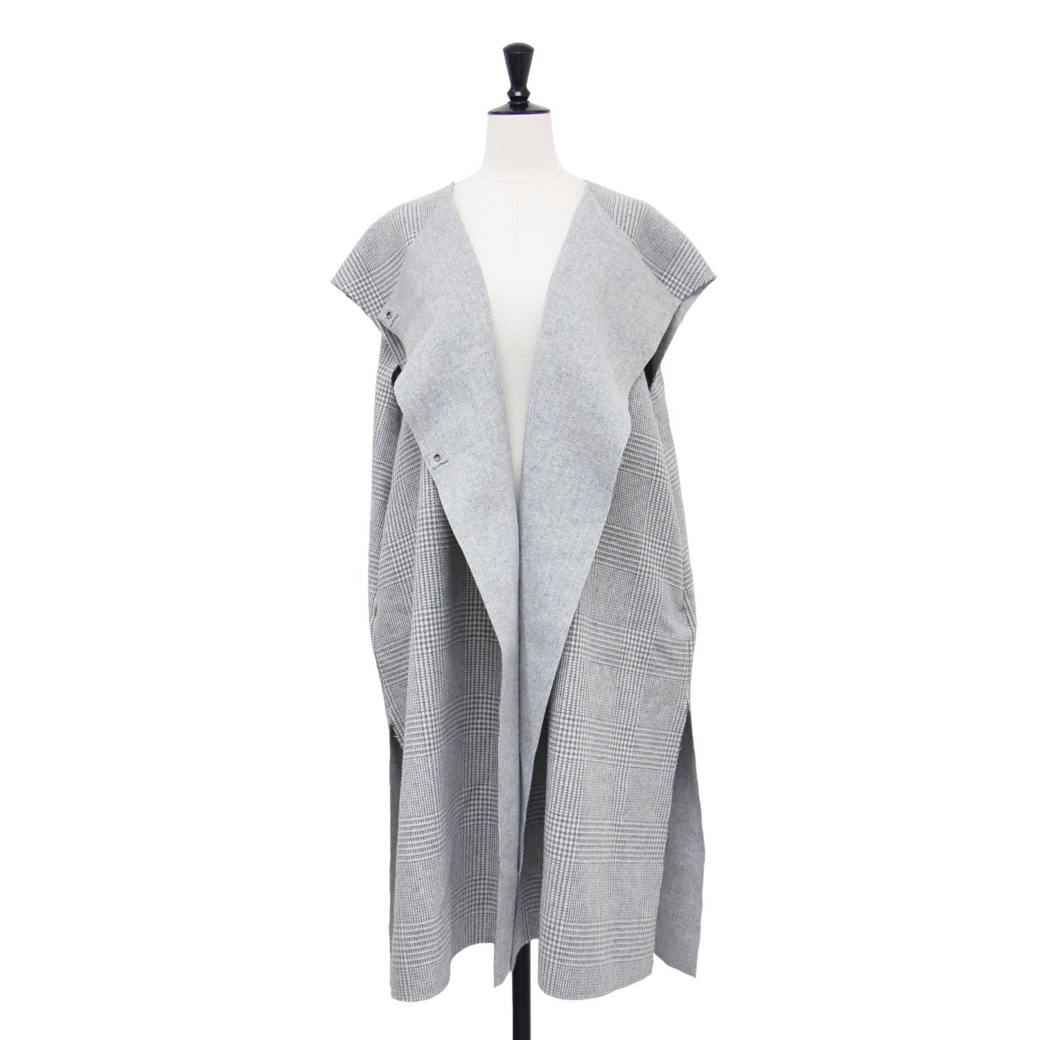 yori ヨリ ベスト グレー サイズ:FREE | 22秋冬 チェック ロングジレ