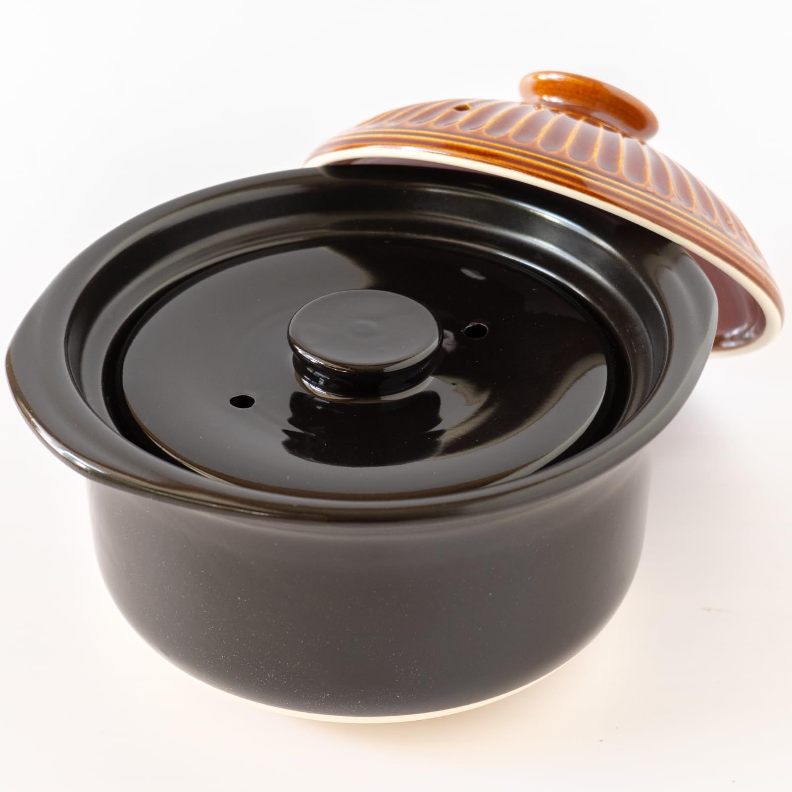 銀峯陶器 Ginpo Touki 萬古焼 銀峯 菊花 ご飯鍋 2合炊き 二重蓋 ごはん 土鍋 直火対応 飴釉 ブラウン 45161 1.1 L 飴釉 ブラウン