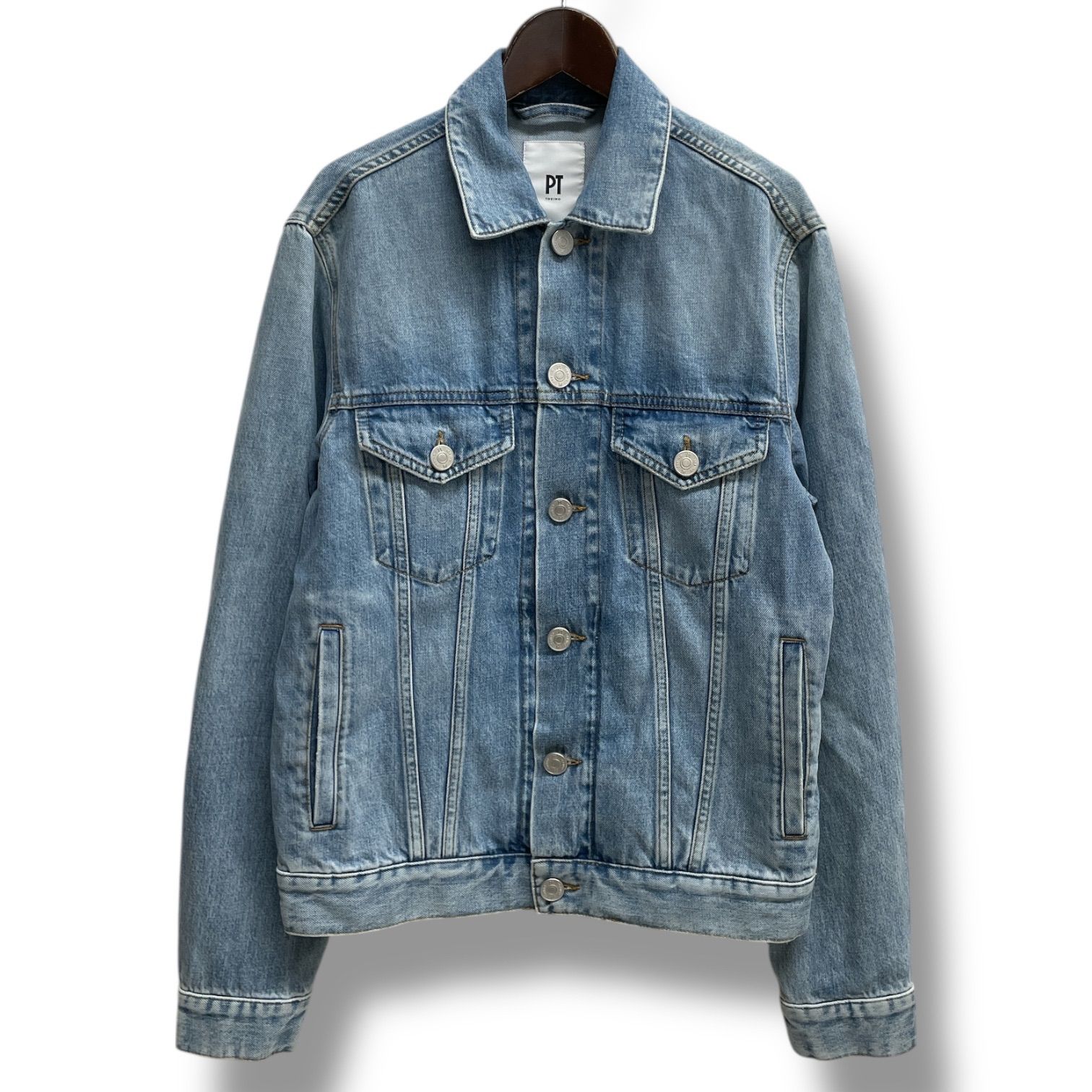 PT TORINO ピーティートリノ ヴィンテージ加工 デニムジャケット ジージャン Gジャン インディゴ ブルー サイズ46 メンズ ゴーゴー古着久喜倉庫店 No.1403Y