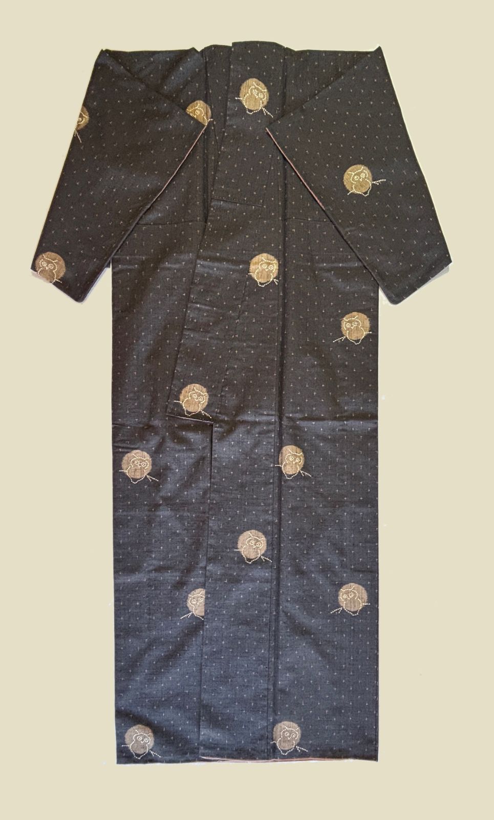 刺子ふくろう 紬袷きもの