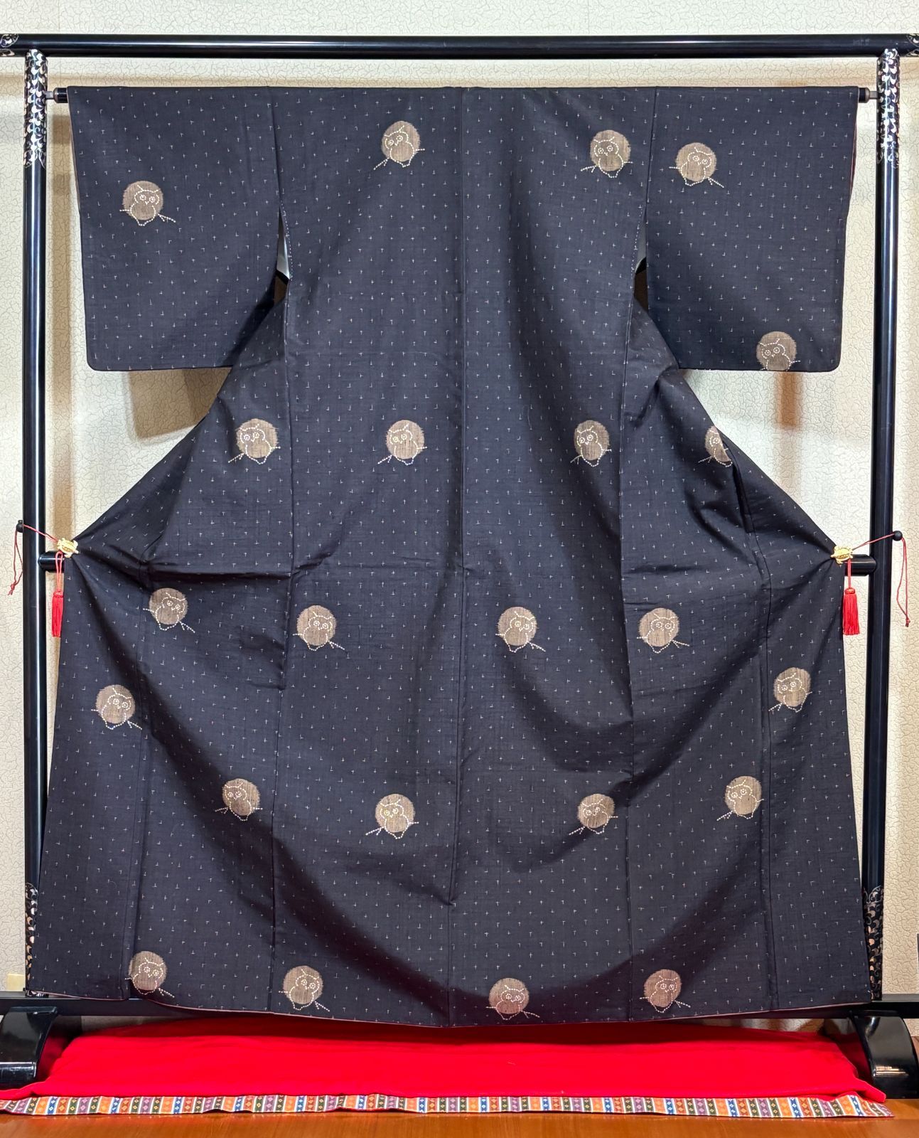 きもの蔵 刺子ふくろう 紬袷きもの 未着用