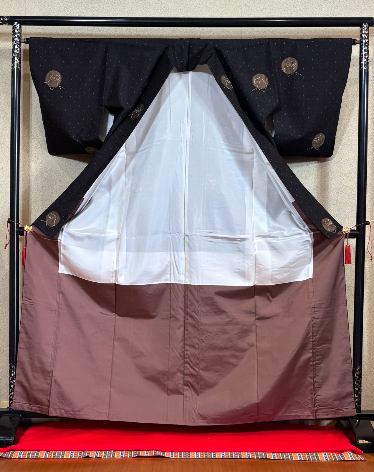 きもの蔵 刺子ふくろう 紬袷きもの 未着用