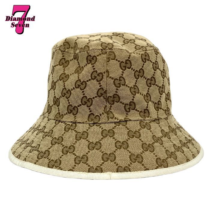  GUCCI グッチ 768481 4 HA 6 Z GGキャンバス バケツハット ハット 帽子 リバーシブル Mサイズ 58 cm ロゴ 茶 ブラウン ベージュ オールシーズン 春 夏 秋 冬 レディース メンズ ユニセックス 男女兼用 ⓪ バケットハット ハット