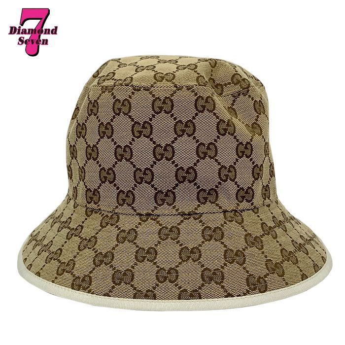 GUCCI グッチ 768481 4 HA 6 Z GGキャンバス バケツハット ハット 帽子 リバーシブル Mサイズ 58 cm ロゴ 茶 ブラウン ベージュ オールシーズン 春 夏 秋 冬 レディース メンズ ユニセックス 男女兼用 ⓪
