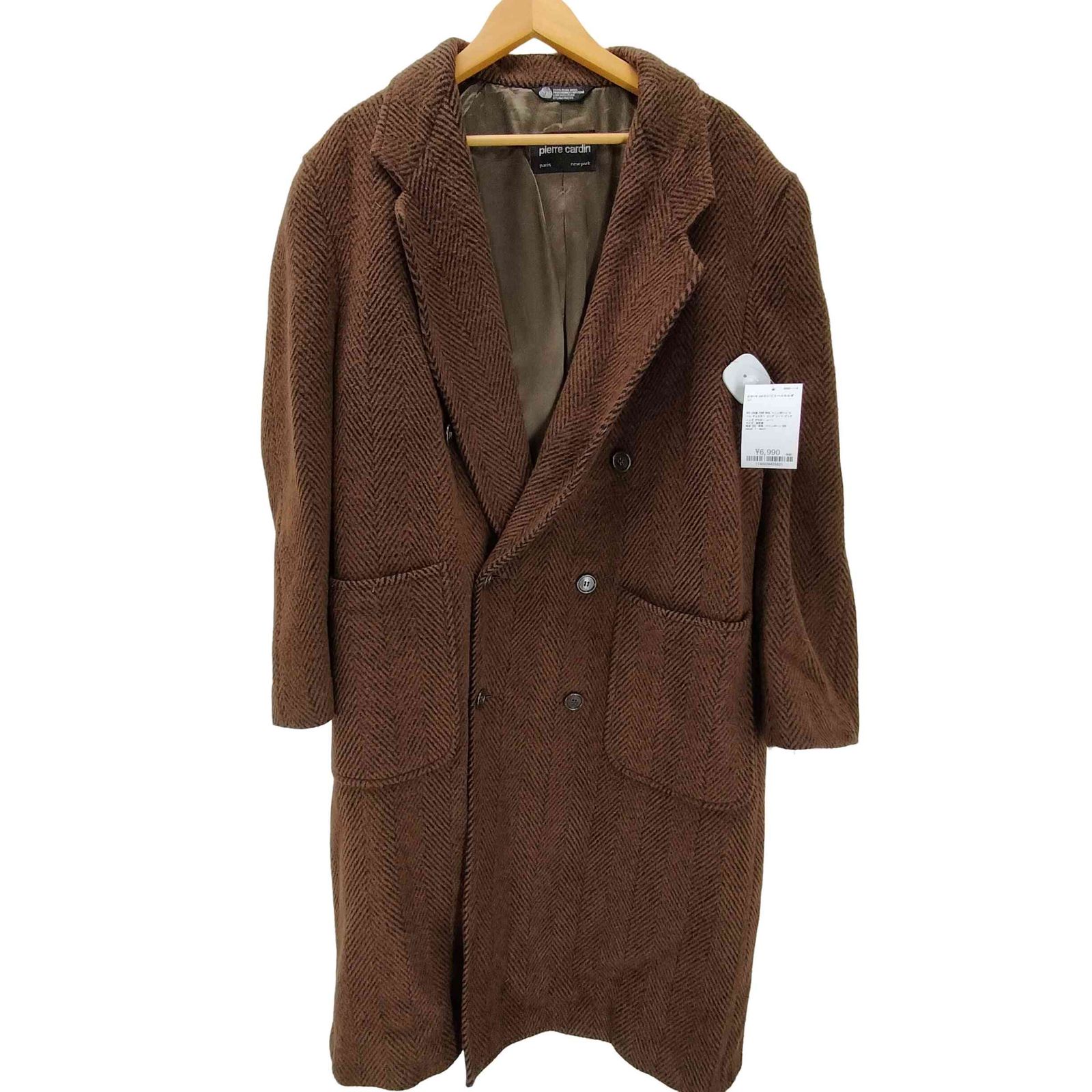 ピエールカルダン pierre cardin 80S PURE WOOL ヘリンボーン ウール チェスター ロング コート ビックサイズ メンズ 表記無