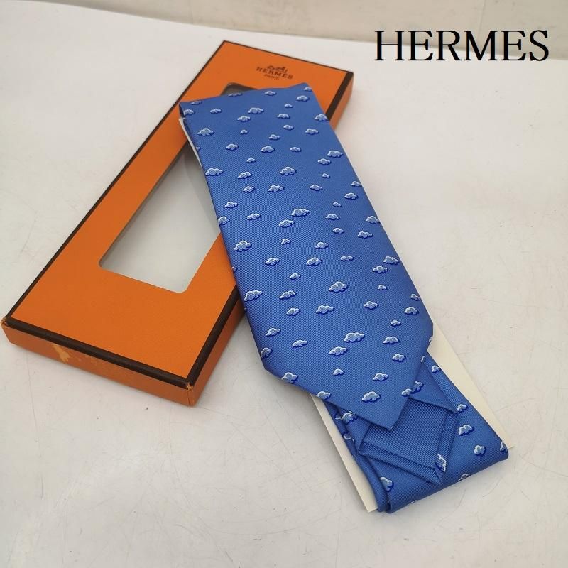 エルメス ネクタイ 雲 青空 シルク100% フランス製 5181 IA メンズ
