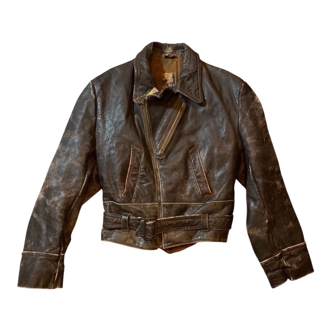 〜40s double leather jacket black 〜40年代製 ビンテージ ダブル レザージャケット 短丈 D905