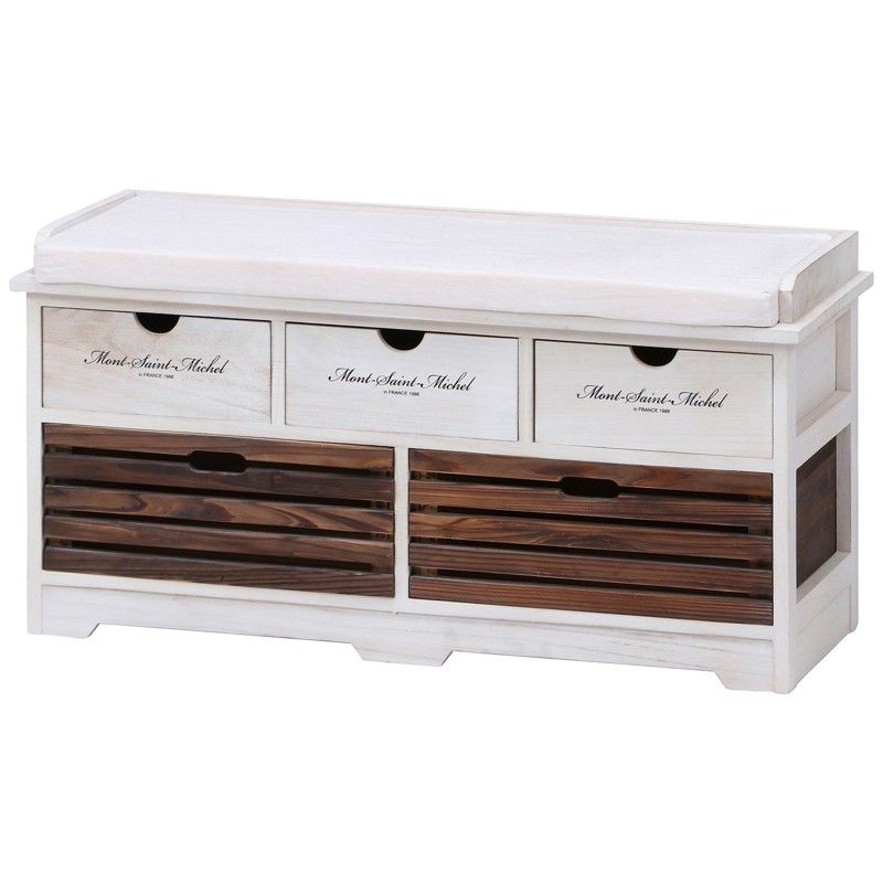 ベンチチェア 幅90 cm 引き出し収納付き 完成品 ベンチ 椅子 長椅子 1人用 1人掛け 玄関 おしゃれ 白 木製 天然木 アンティーク かわいい ID 015