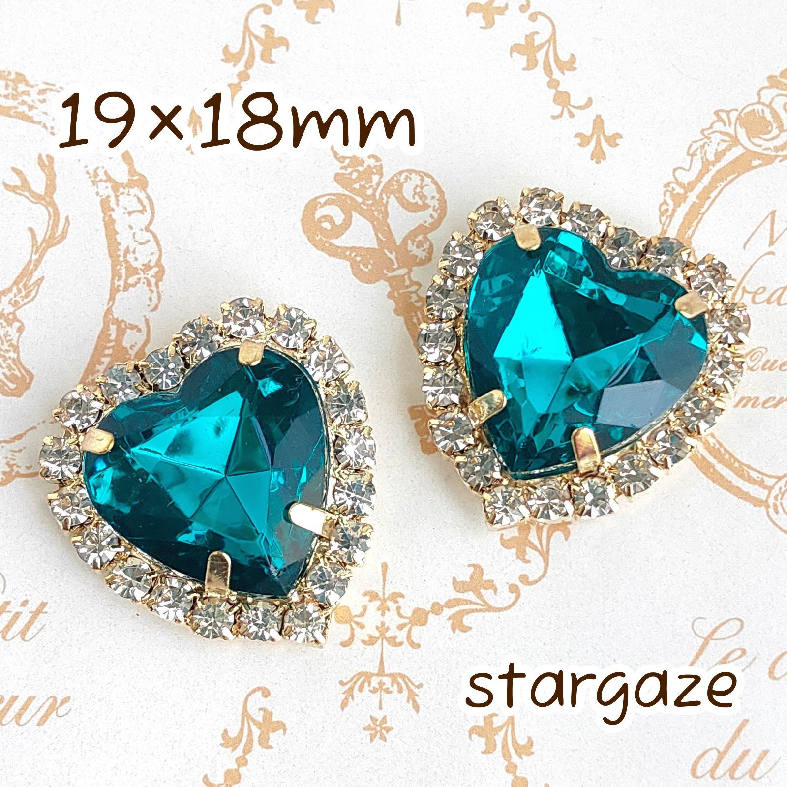 3個 】 19×18mm ハート センターパーツ ストーン ビジュー カボション