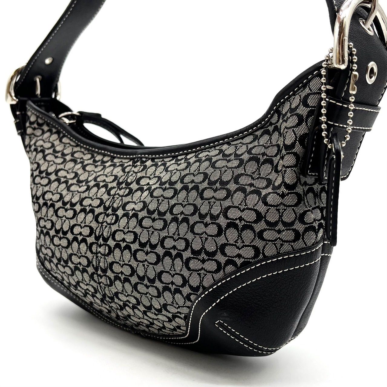 良品】 COACH Y2K Micro signature gray canvas black leather 