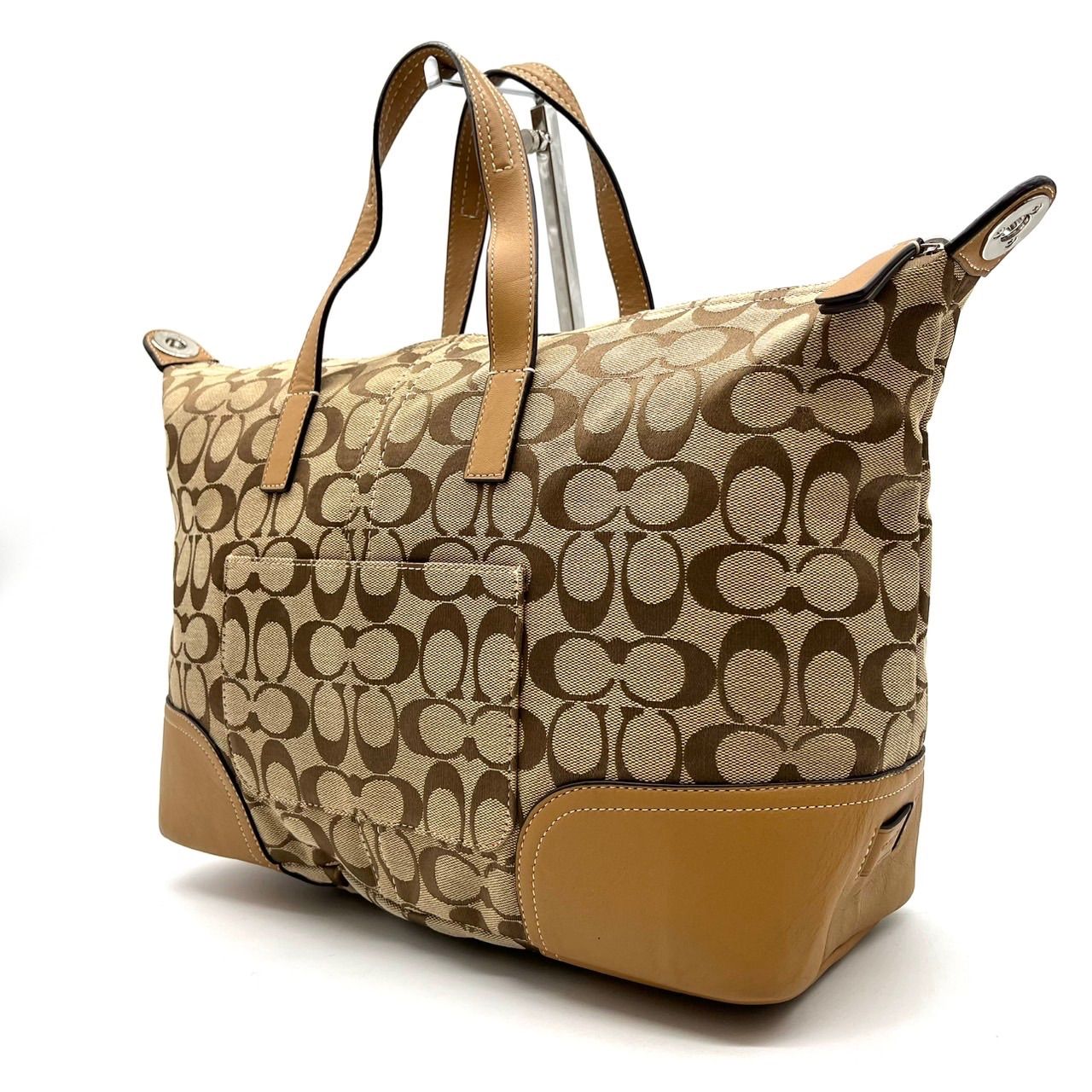 coach y 2 k signature canvas hand bag beige brown unisex ladies men s コーチ ハンドバッグ