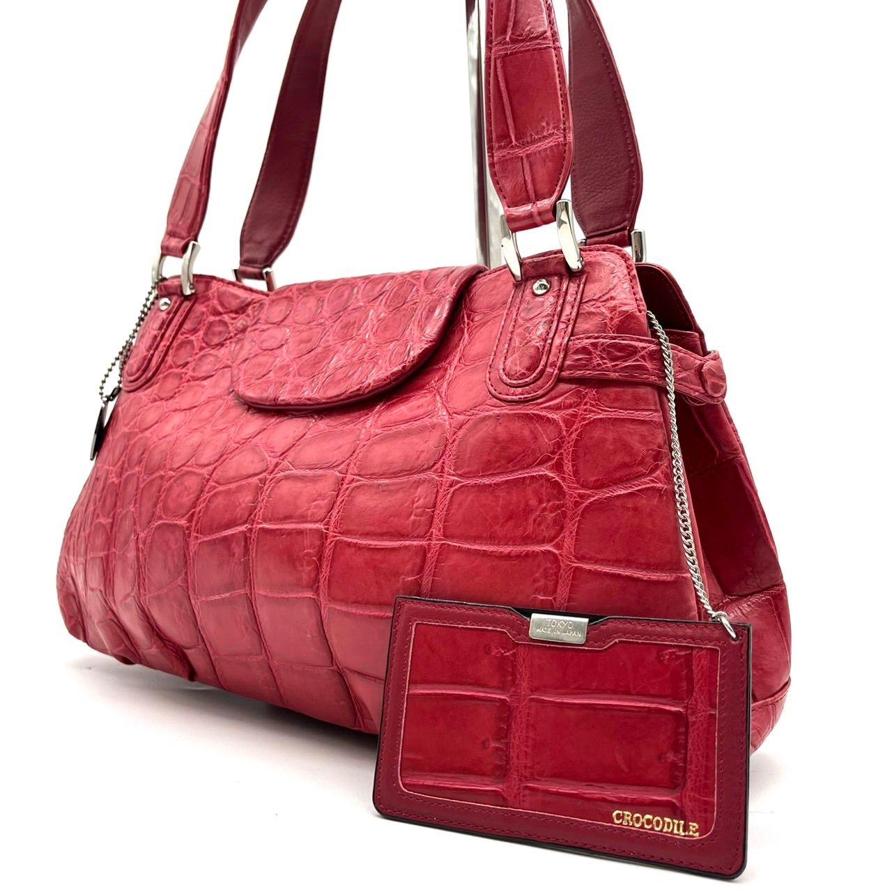 JRA クロコ レザー エキゾチックレザー フラップ レッド 赤色 ユニセックス 男女兼用 メンズ レディース