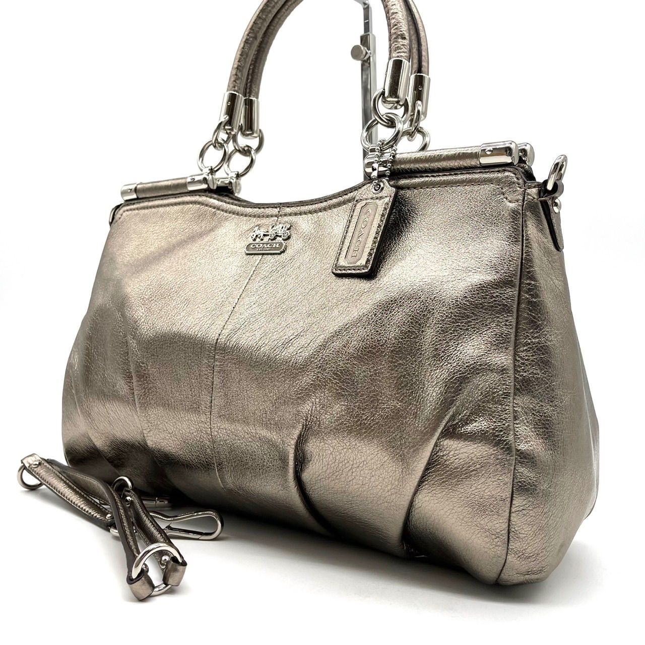 coach 2 way shoulderbag silver leather unisex all コーチ ショルダーバッグ