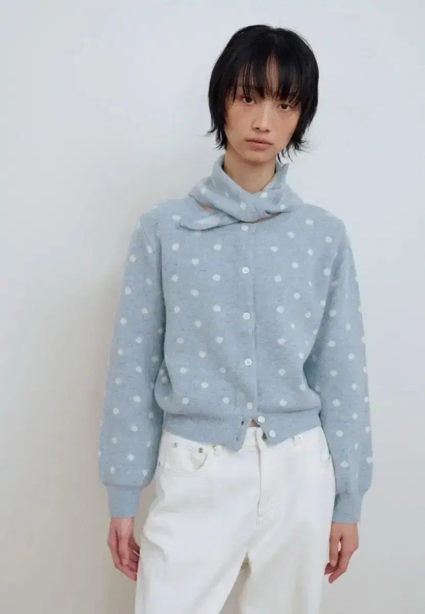 麻ジョーネ スカイブルー ドット カーディガン