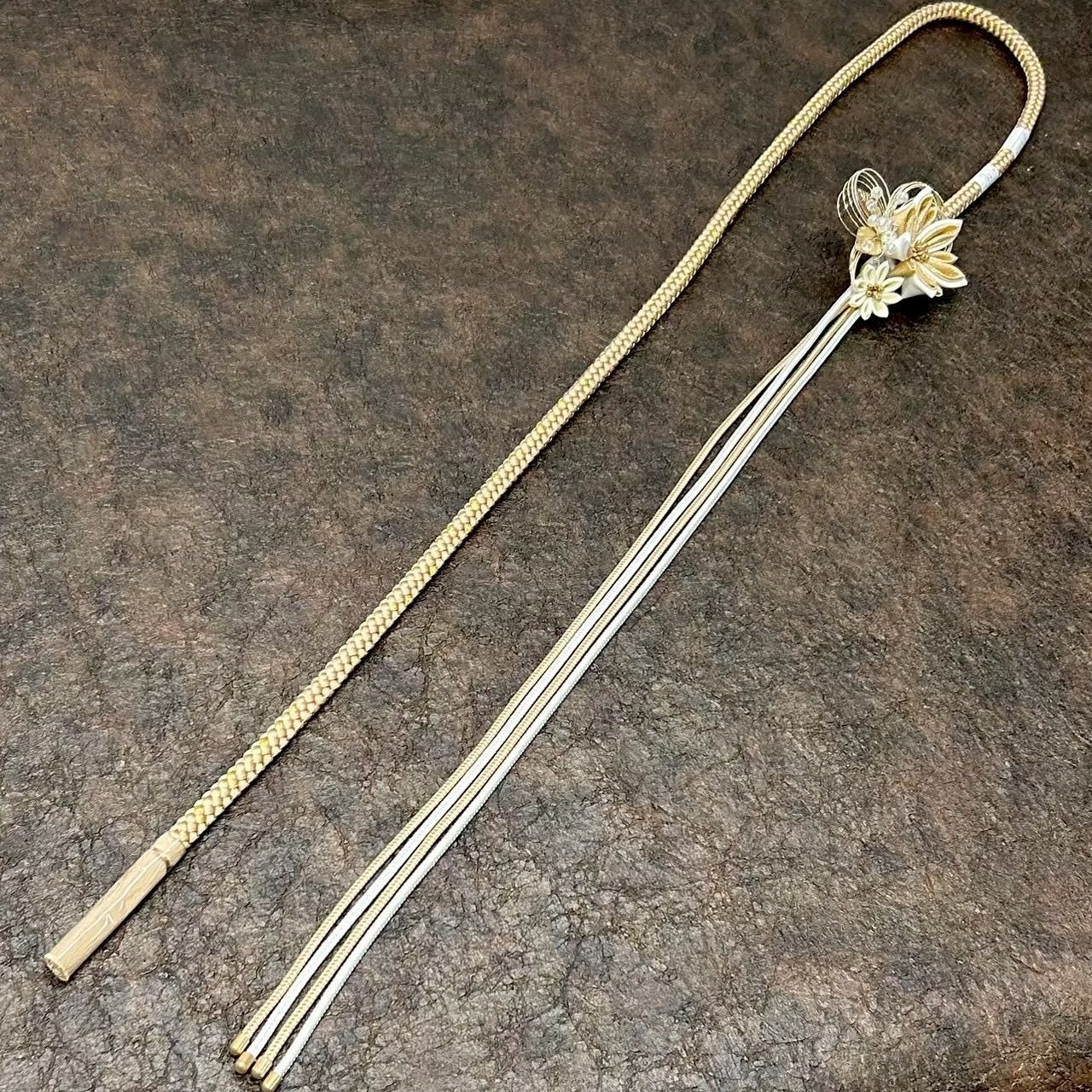 帯締め 高級 振袖 水引き つまみ細工 ベージュ 日本製 上品ベージュ