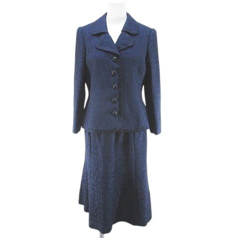 DESIGNED by DAIMARU セットアップ ジャケット 膝丈 フ スカート スカート 絹 シルク 紺系 ネイビー 裏地 総柄