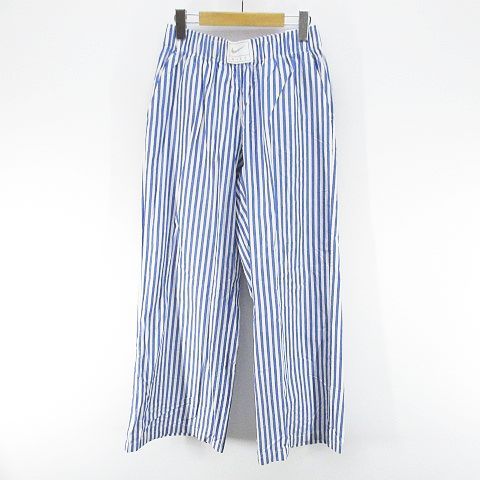 ナイキ NIKE Loose Fit Mid Rise Full Length スポーツウェア チル ポプリン ストライプ柄 ロング丈 ワイドパンツ XS 青系 ブルー