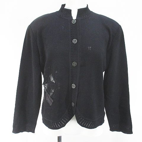 シャミーデポ Chamois Depo 長袖 カーディガン ニット 11 紫系 パープル 刺繍 肩パット シースルー 透け感 チュール