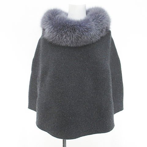 Giovi ケープ ポンチョ ニット フォックスファー 毛皮 灰系 グレー イタリア製 毛 ウール 無地