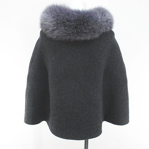 Giovi ケープ ポンチョ ニット フォックスファー 毛皮 灰系 グレー イタリア製 毛 ウール 無地