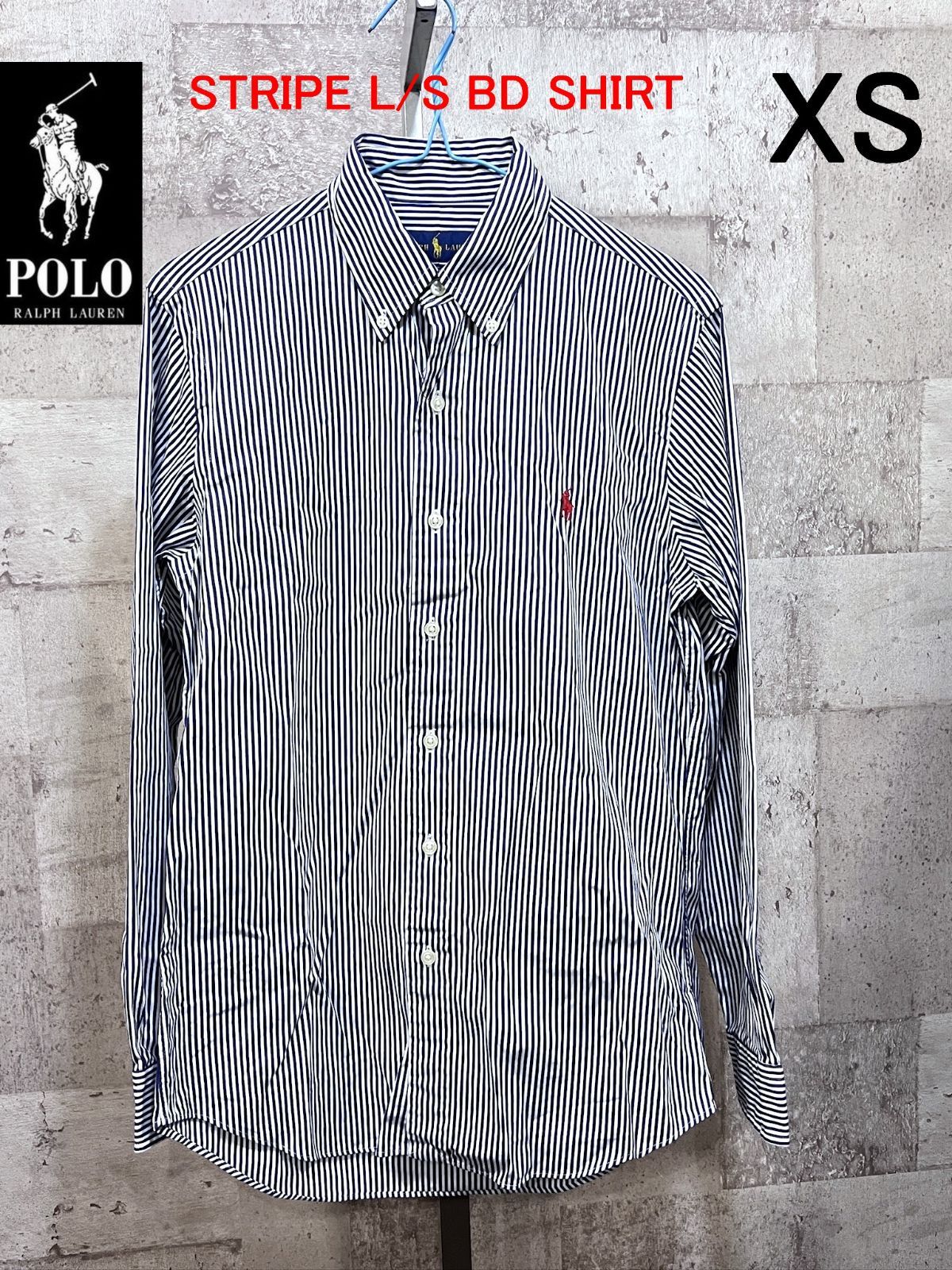 美品 ラルフローレン 正規品 ストライプ 長袖 ボタンダウンシャツ 白紺
