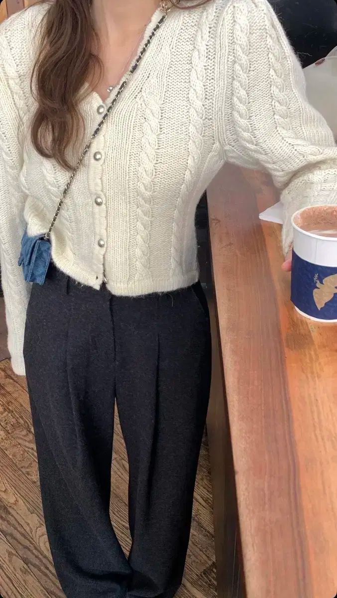 TANNAT ピン ワイド ウール パンツ チャコール s スラックス