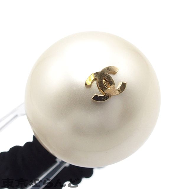  シャネル CHANEL ヘアゴム ブラックxホワイト シルク コスチュームパール ココマーク F 20 V ヘア レディース ヘアゴム シュシュ ヘアアクセサリー