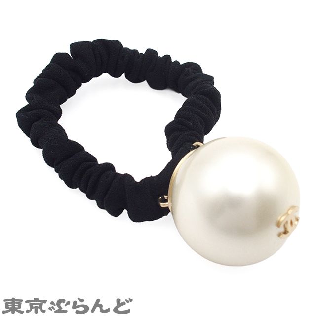 シャネル CHANEL ヘアゴム ブラックxホワイト シルク コスチュームパール ココマーク F20V ヘア レディース 101822976