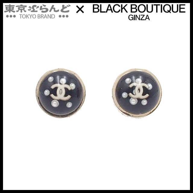 シャネル CHANEL ピアス ブラックxゴールド メタル コスチュームパール ラインストーン ココマーク 10C レディース 241001027324