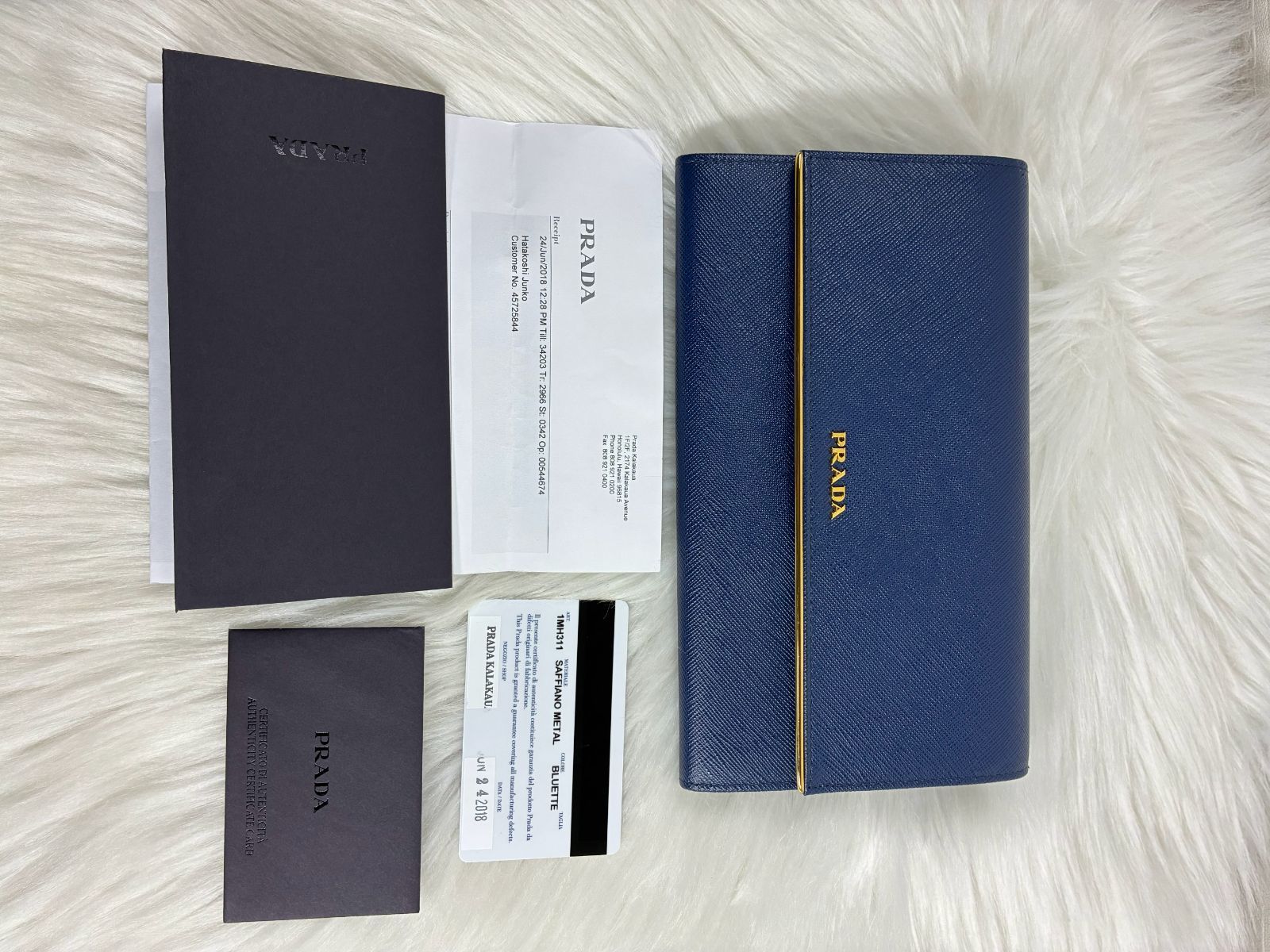 PRADA サフィアーノレザー クラッチバッグ ネイビー 箱 ギャランティカード付き