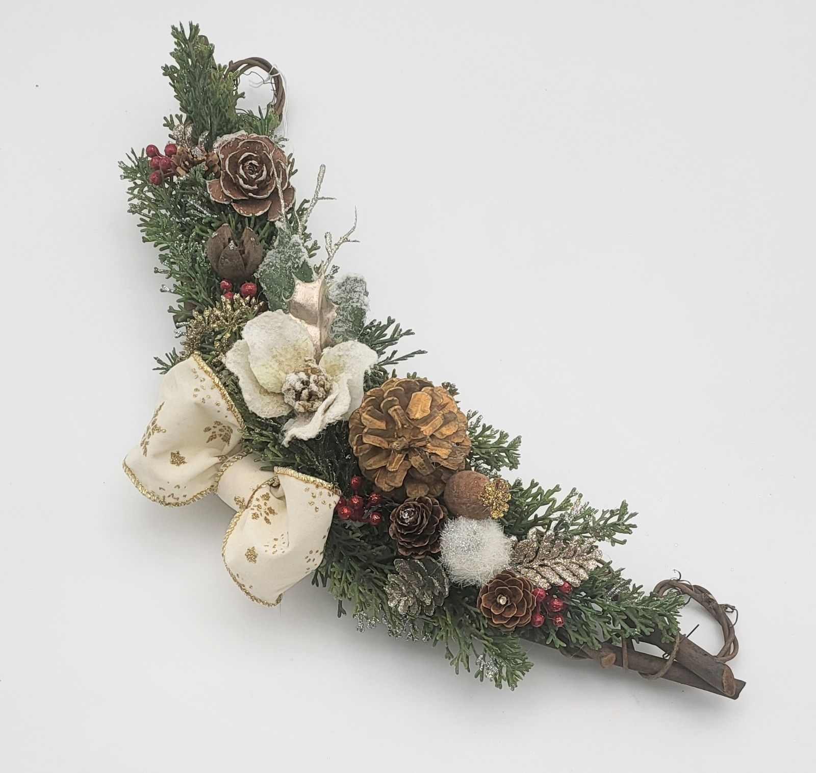  ローズ-松ぼっくり三日月型 リース リース フラワー リース