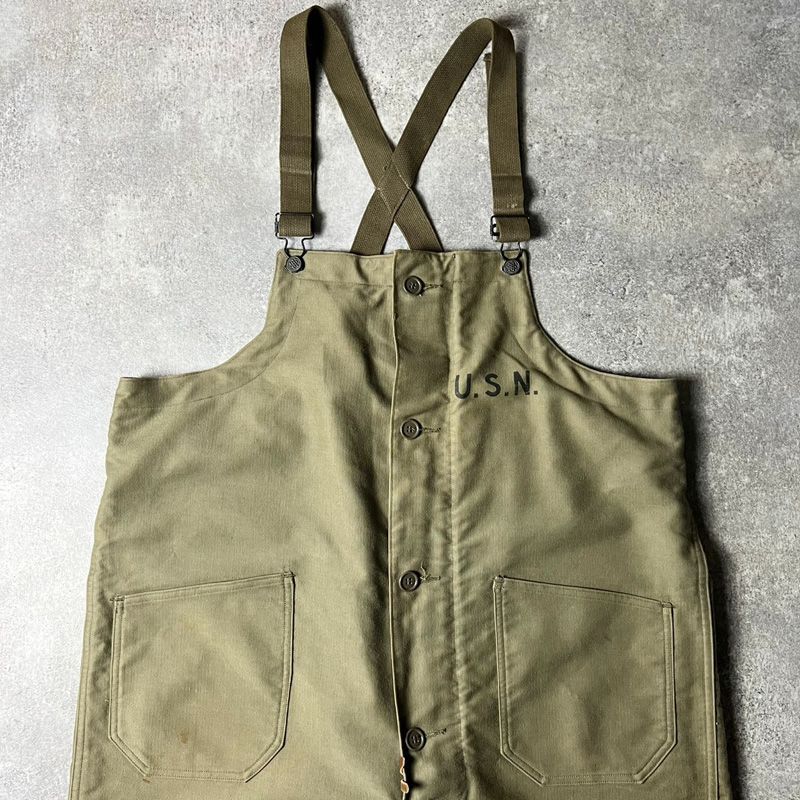 40s US NAVY 米軍実物 N-1 後期 デッキ パンツ L 40年代 ビンテージ ミリタリー USN 海軍 オリーブ ステンシル ジャングルクロス