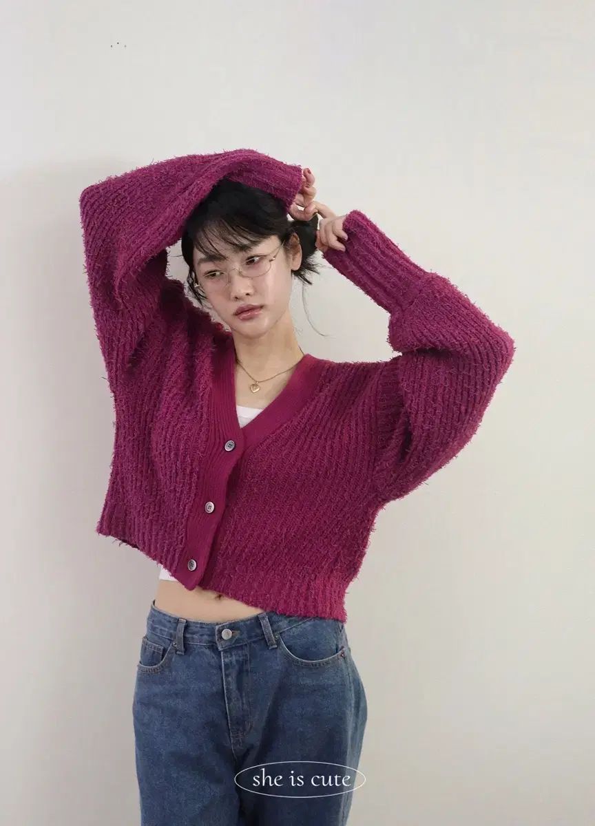 Sheiscute フラッフィー カーディガン プラム 1回 短時間 着用