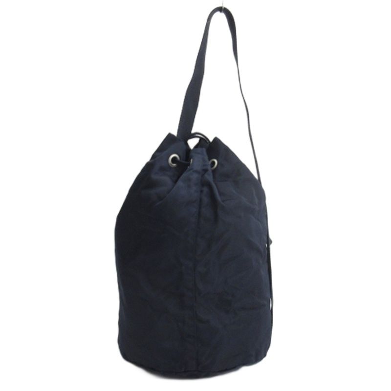 プラダ PRADA 三角ロゴプレート 巾着 ナイロン ハンドバッグ ワンショルダー ブラック