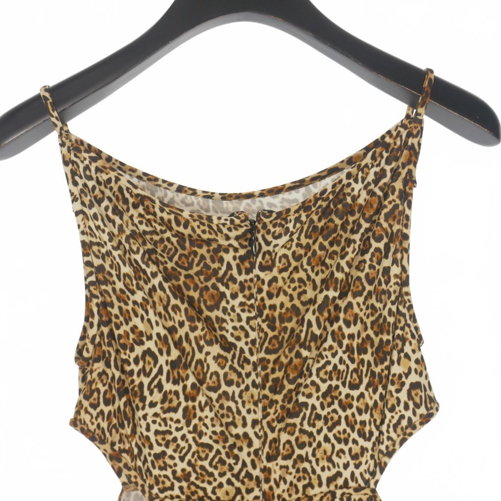  ディースクエアード 23 AW サイドオープン レオパード柄 ノースリーブワンピース ドレス XS ブラウン 茶 正規 長袖 七分袖 ミニワンピース