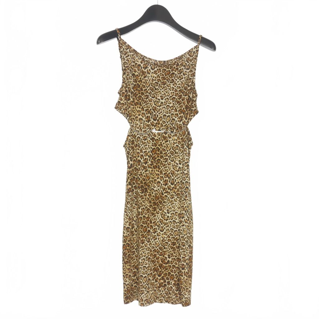 ディースクエアード DSQUARED2 23AW サイドオープン レオパード柄 ノースリーブワンピース ドレス XS ブラウン 茶 S75CV0703 正規