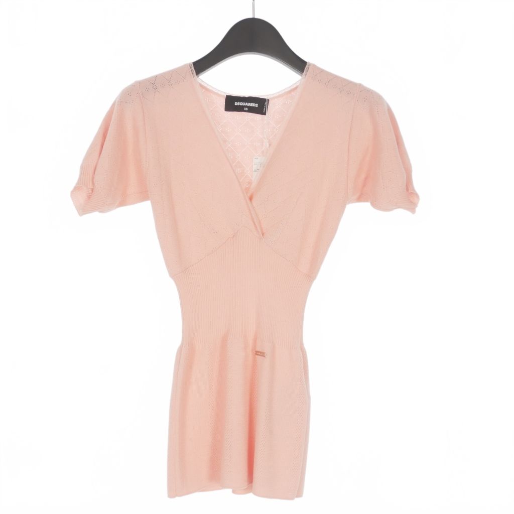 ディースクエアード DSQUARED2 23AW レース 刺繍 ニットドレス チュニック 半袖 XS ピンク S72HA1151 正規