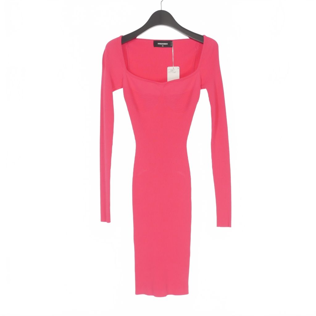 ディースクエアード DSQUARED2 23AW スクエアネック リブニットドレス ワンピース 長袖 XS ショッキングピンク S75CV0716 正規