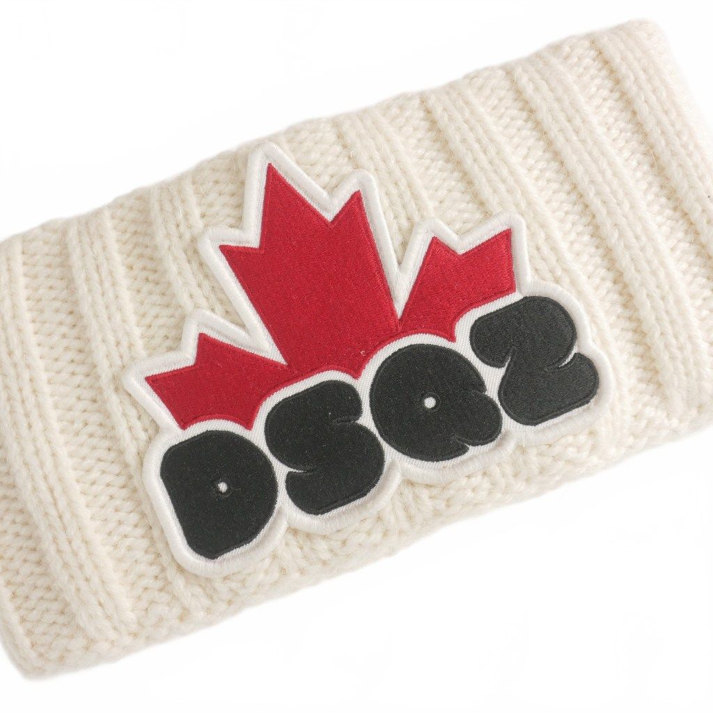 ディースクエアード 23 AW ニットヘアバンド 帽子 ロゴワッペン UNI アイボリー 白 正規