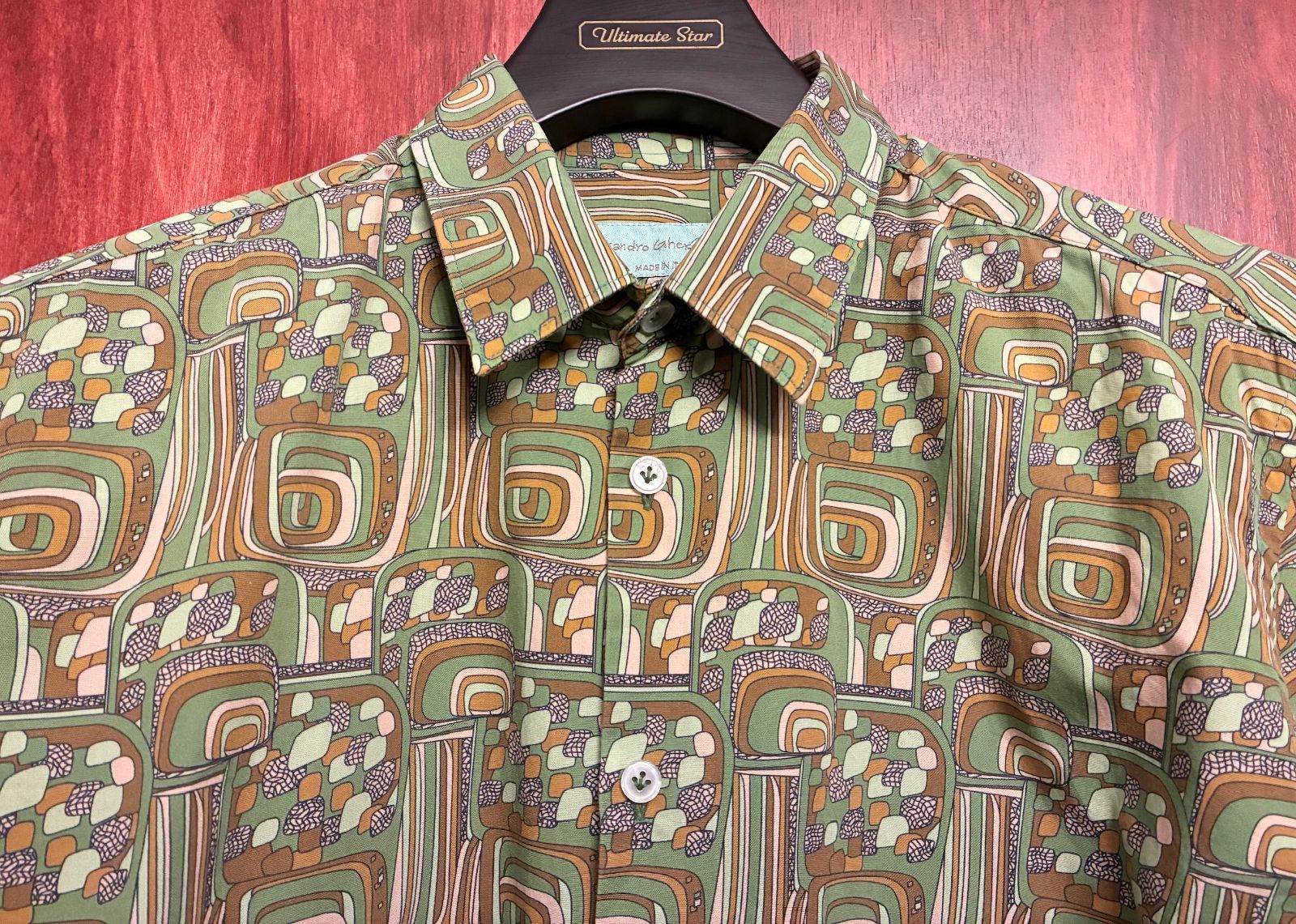 MADE IN ITALY製 Alessandro Gherardeschi 総柄 長袖シャツ グリーン Mサイズ