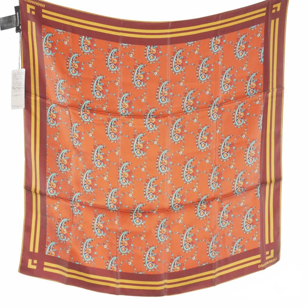 ディースクエアード DSQUARED2 23AW シルク スカーフ ストール スクエア 総柄 ブラウン系 S82FU0015 正規