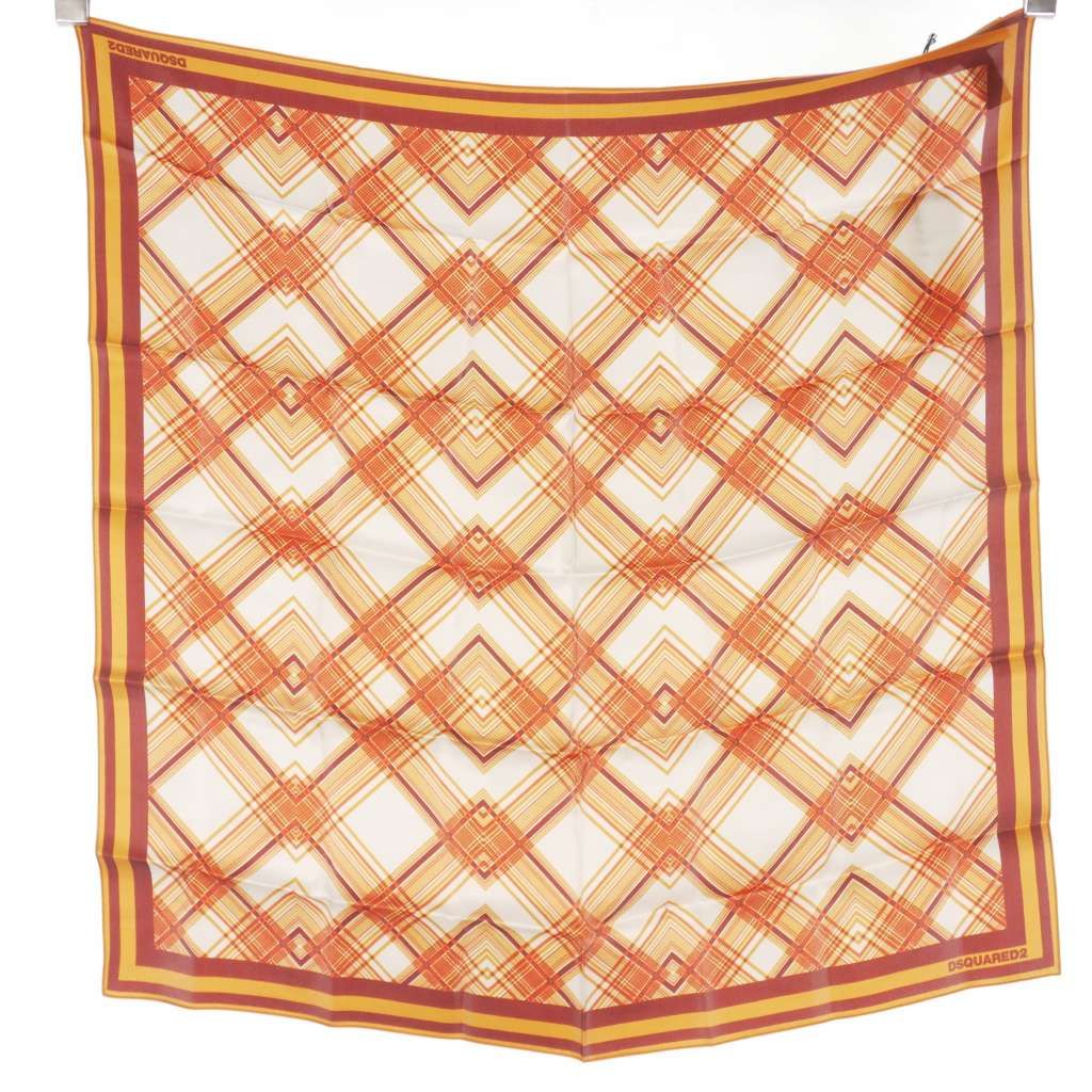 ディースクエアード DSQUARED2 23AW シルク チェック スカーフ ストール スクエア オレンジ系 S82FU0007 正規