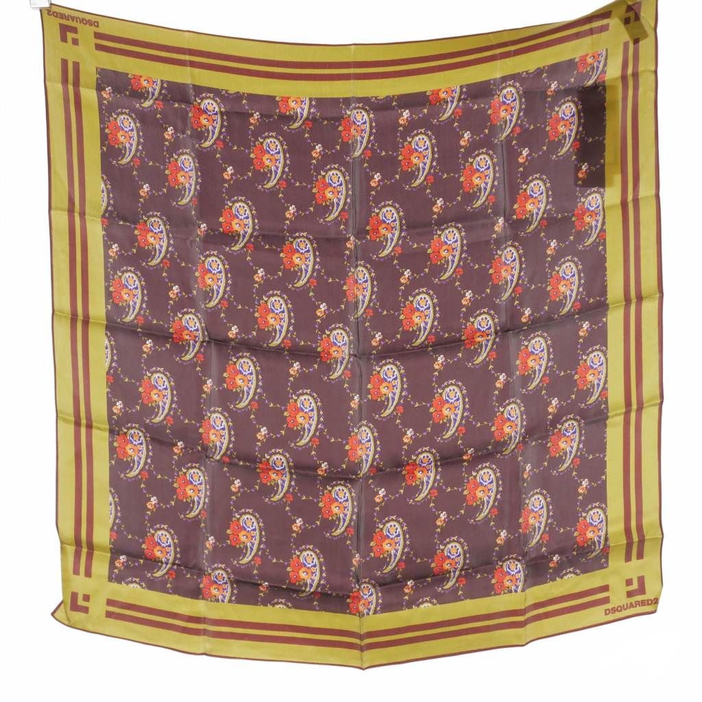 ディースクエアード DSQUARED2 23AW シルク スカーフ ストール スクエア 総柄 ブラウン系 S82FU0007 正規
