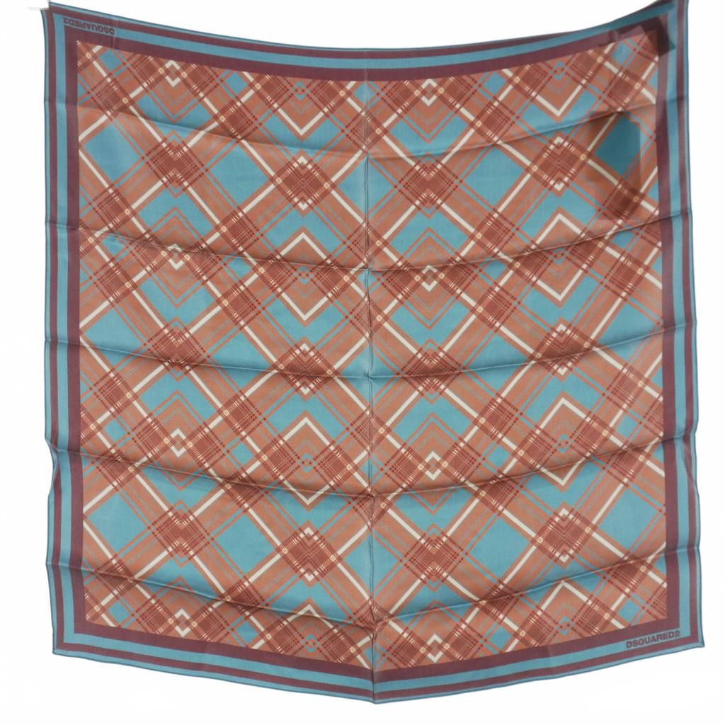 ディースクエアード DSQUARED2 23AW チェック シルク スカーフ ストール スクエア ブラウン ブルー 茶 青 S82FU0007 正規