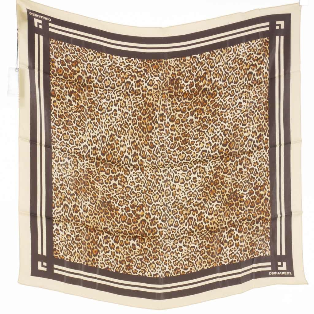 ディースクエアード 23 AW シルク レオパード柄 スカーフ ストール スクエア ブラウン系 正規