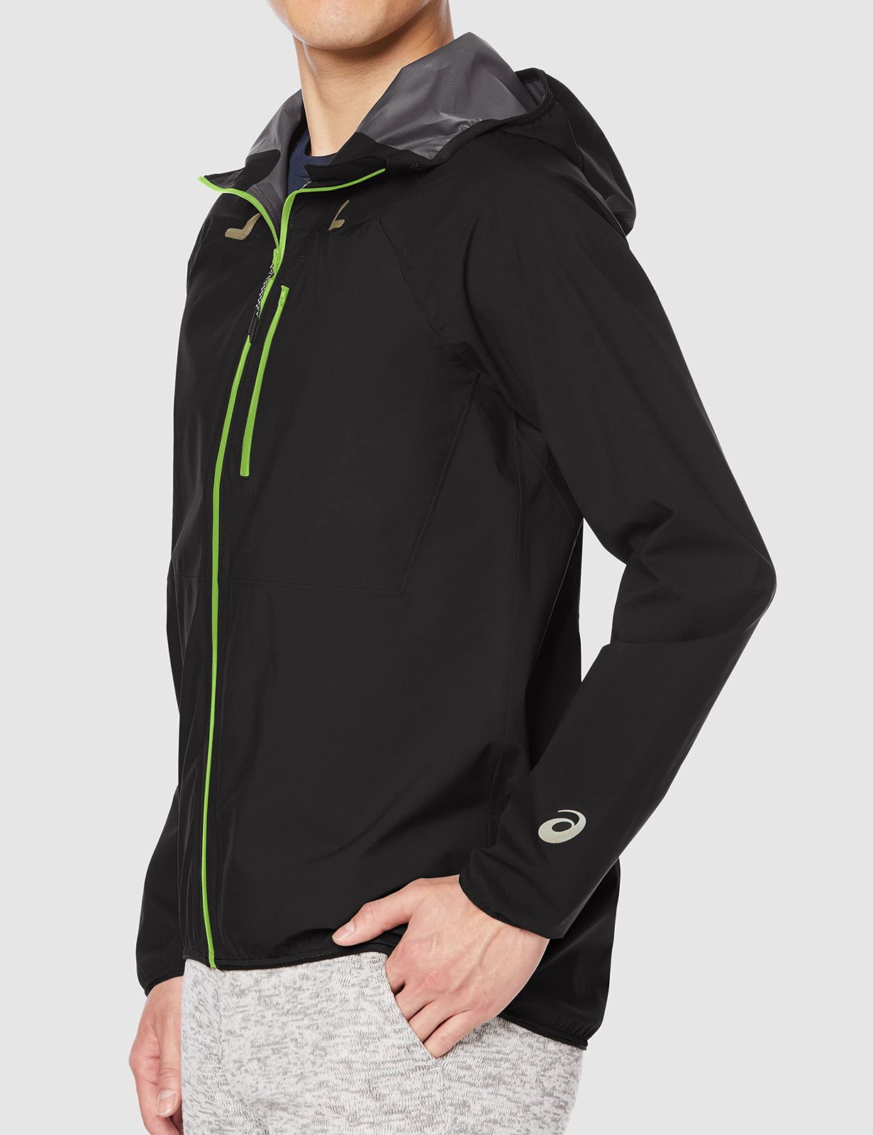  アシックス ランニングウエア レインジャケット メンズ 007 パフォーマンスブラック ハザードグリーン XS ソックス レッグウェア