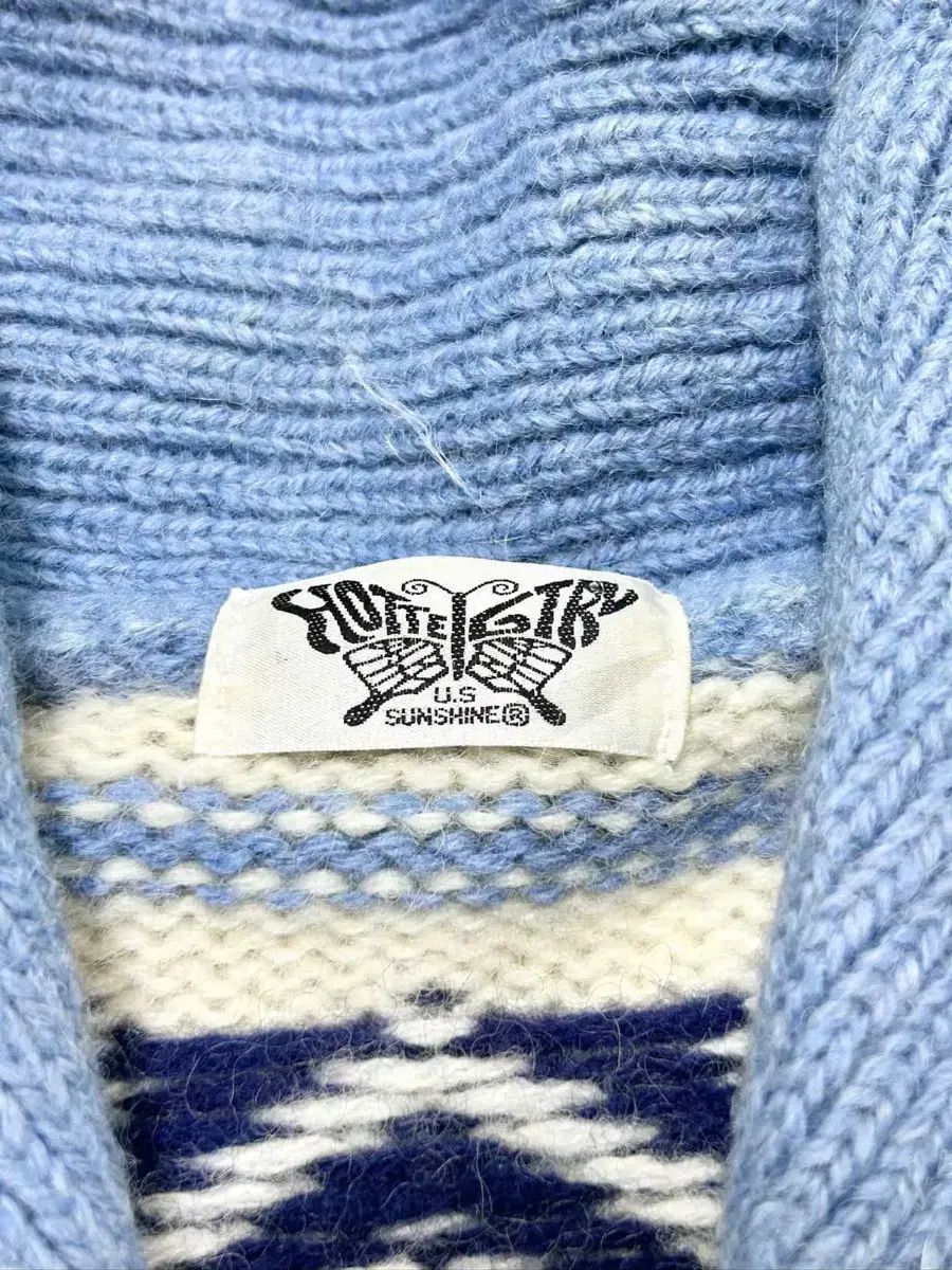  ヴィンテージ ライトブルー ノルディック ヘビーウール カーディガン 長袖 カーディガン ボレロ アンサンブル